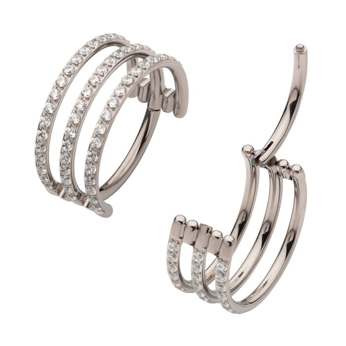 Invictus Titanium with CNC Set Clear CZ Hoops Triple Row Side Facing Hinged Segment Clicker