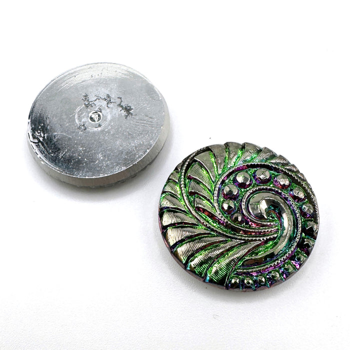 Swirl Cabochon- Green, Purple & Silver